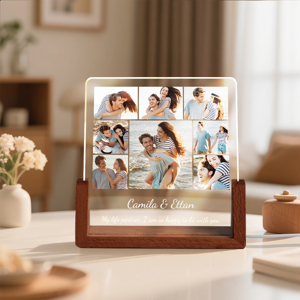 Custom Photos Night Light Anniversary Honeymoon Photos Night Light Personalized Desktop Light Gift for Couples - SantaSocks