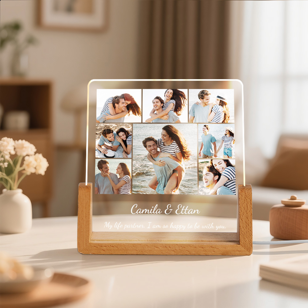 Custom Photos Night Light Anniversary Honeymoon Photos Night Light Personalized Desktop Light Gift for Couples - SantaSocks