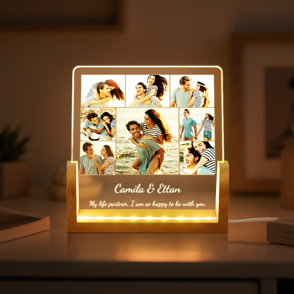 Custom Photos Night Light Anniversary Honeymoon Photos Night Light Personalized Desktop Light Gift for Couples - SantaSocks