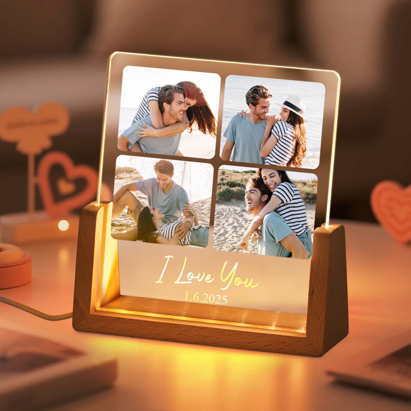LED Acrylic Night Light with Custom Photos Personalize with Photos and Text Good Memories Gift for Couples - SantaSocks