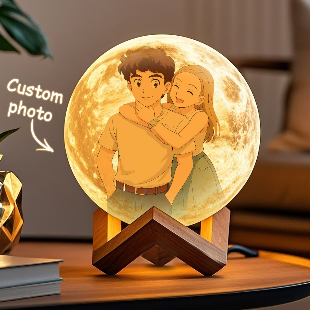 Personalized Cartoon Photo Moon Lamp Custom 3D Printed Luna Light, Touch Control 2/3 Colors, Unique Anniversary Gift - SantaSocks