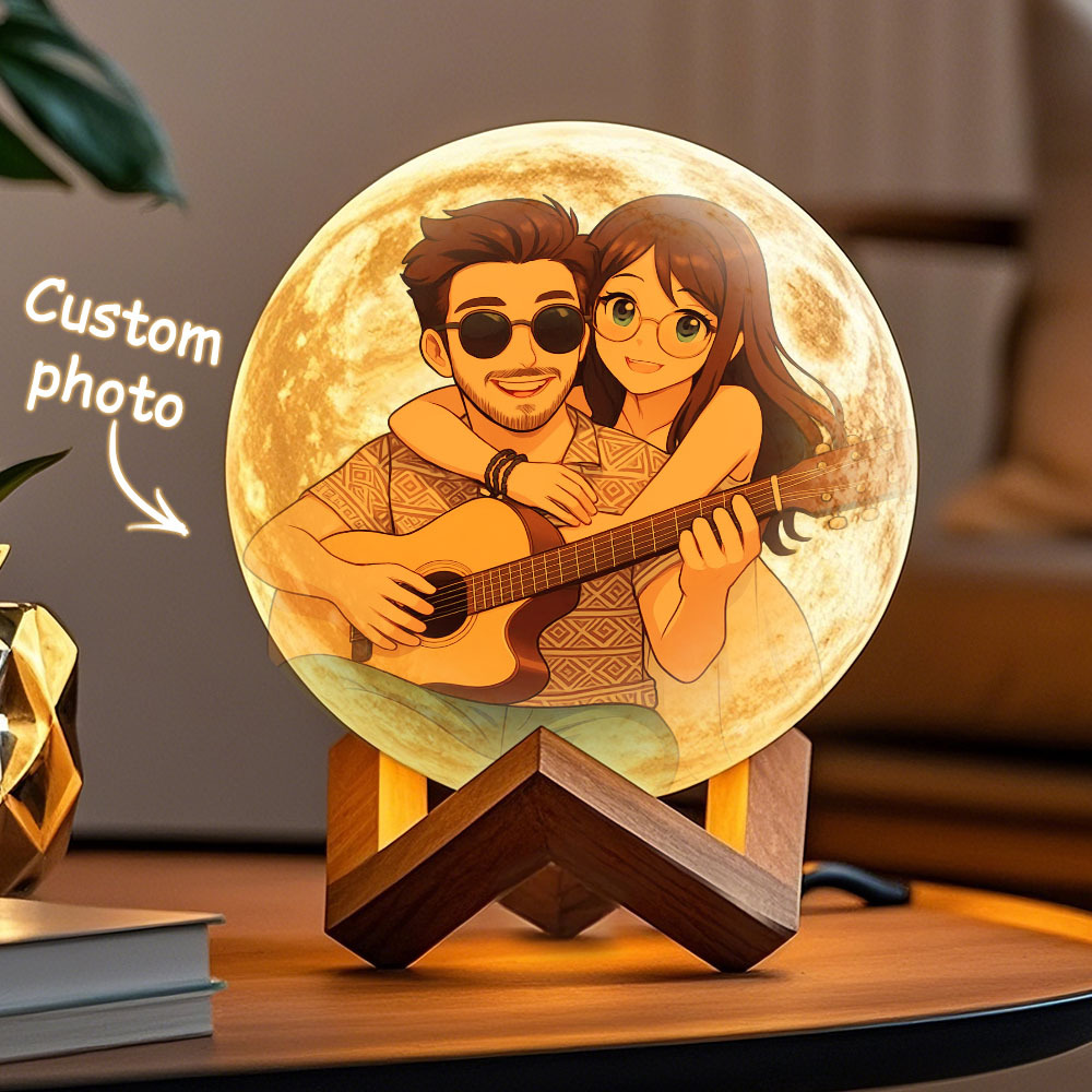 Personalized Cartoon Photo Moon Lamp Custom 3D Printed Luna Light, Touch Control 2/3 Colors, Unique Anniversary Gift - SantaSocks