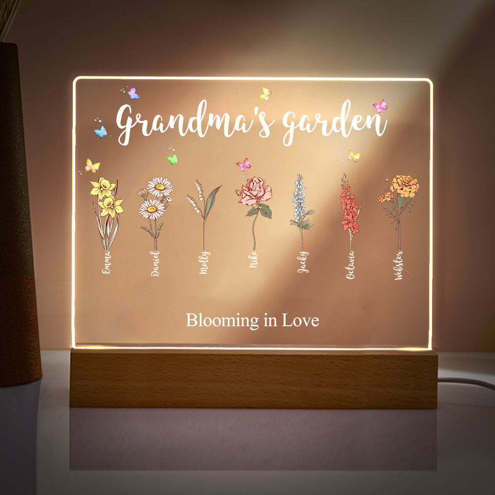 Custom Birth Flowers Night Light Grandma's Garden Acrylic Lamp Gifts for Mom Grandma - SantaSocks