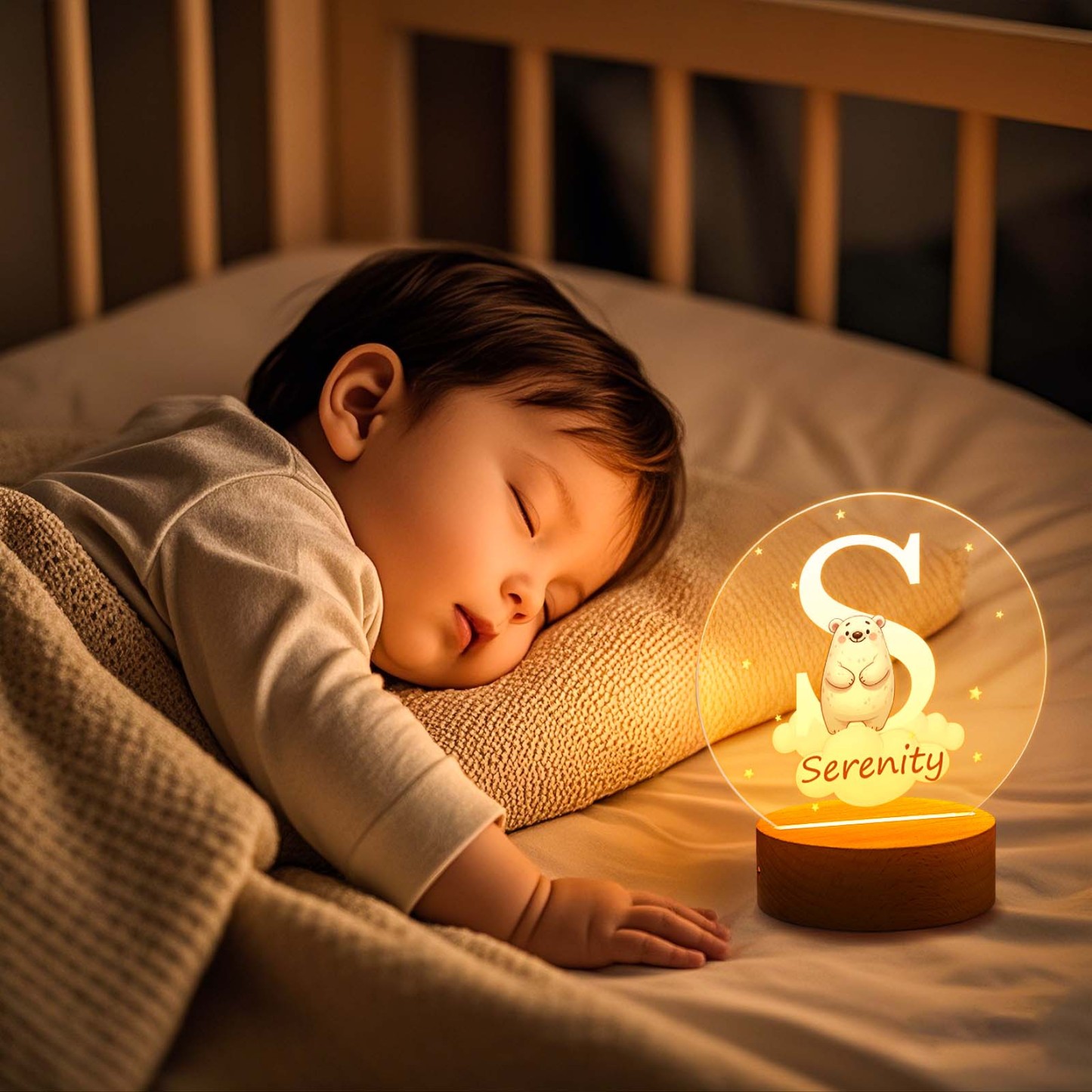 Personalized Fantasy Star Cloud Cute Forest Animal Initial Name LED Night Light with Wooden Base Nursery Decor Birthday Baby Shower Gift for Kids - SantaSocks