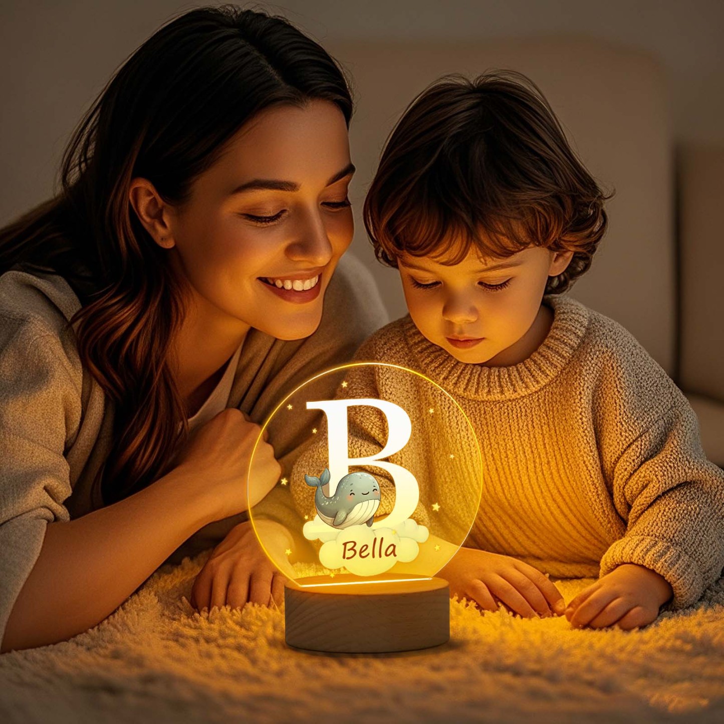 Personalized Fantasy Star Cloud Cute Forest Animal Initial Name LED Night Light with Wooden Base Nursery Decor Birthday Baby Shower Gift for Kids - SantaSocks