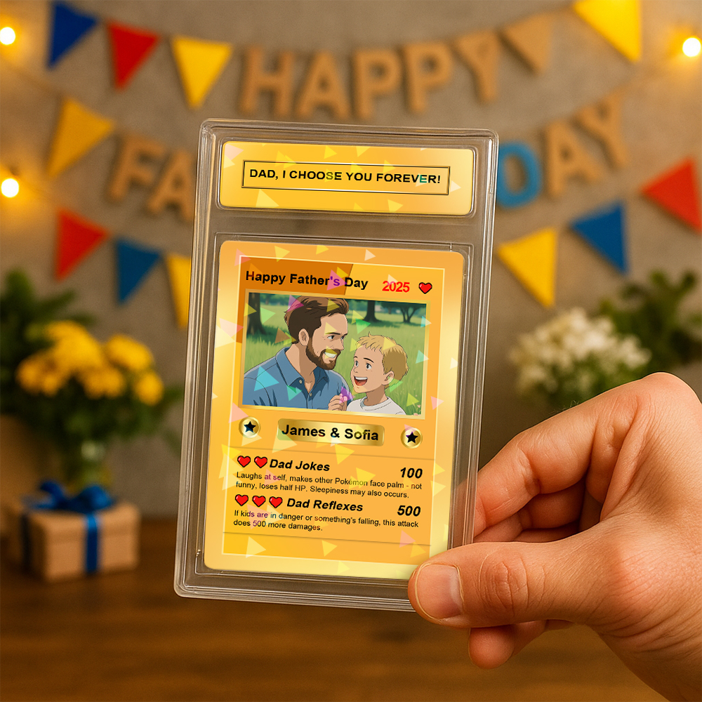 Personalized Anime Photo Father's Day Card DAD, I CHOOSE YOU FOREVER Poke Card Father's Day Gift for Grandpa New Grandpa Gift Dad Wallet Card - SantaSocks