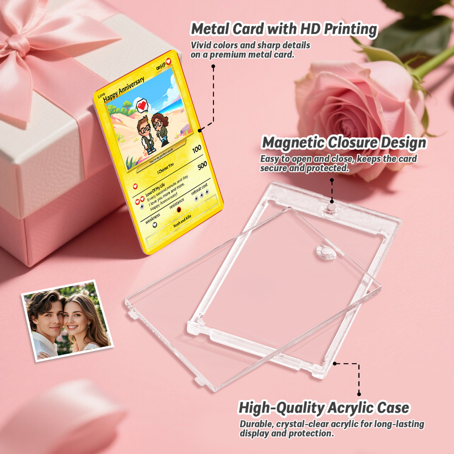 Custom Anniversary Day Poke Card Personalized Pixel Man Style Couple Card Cute Cartoon Photo Gift for Him or Her - SantaSocks