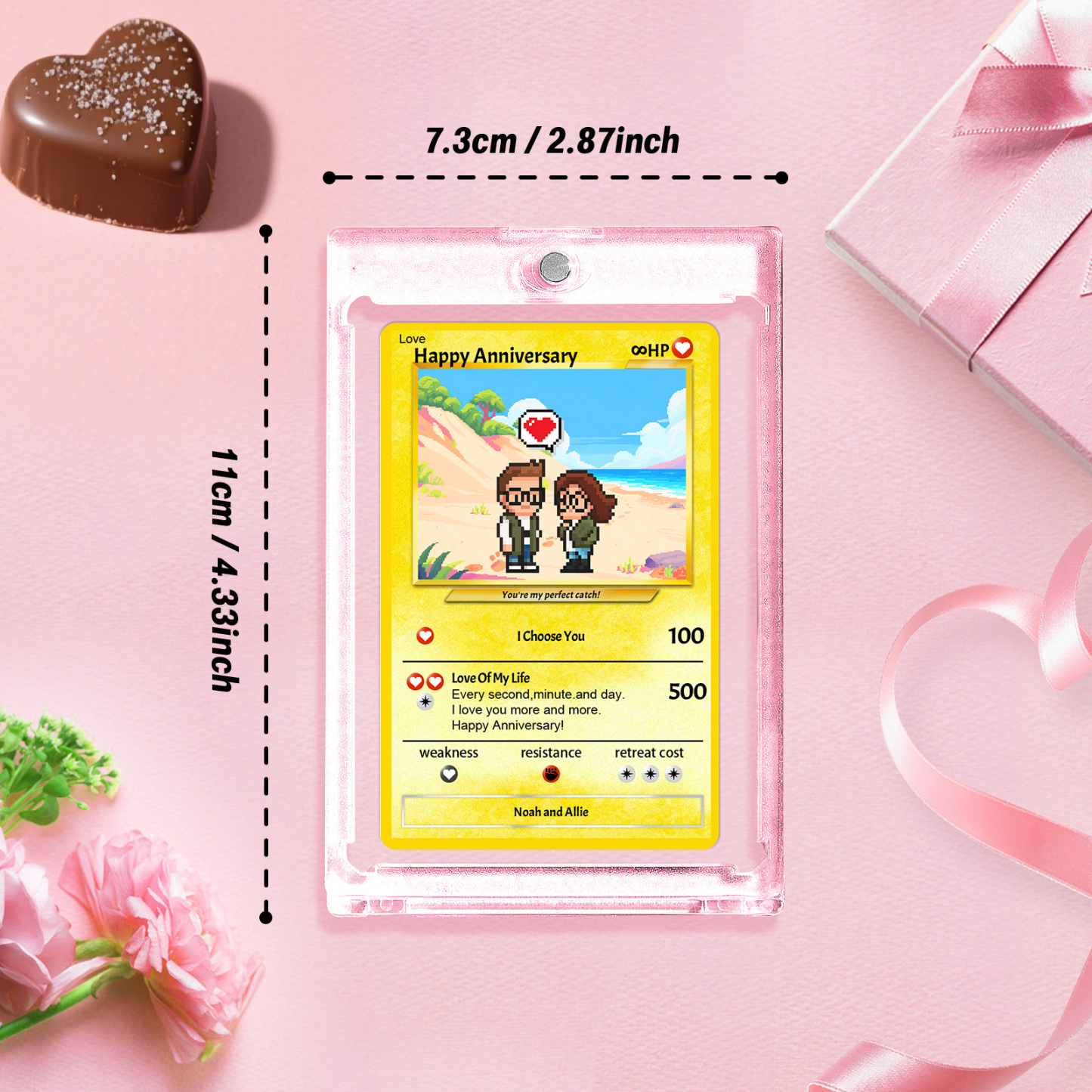 Custom Anniversary Day Poke Card Personalized Pixel Man Style Couple Card Cute Cartoon Photo Gift for Him or Her - SantaSocks