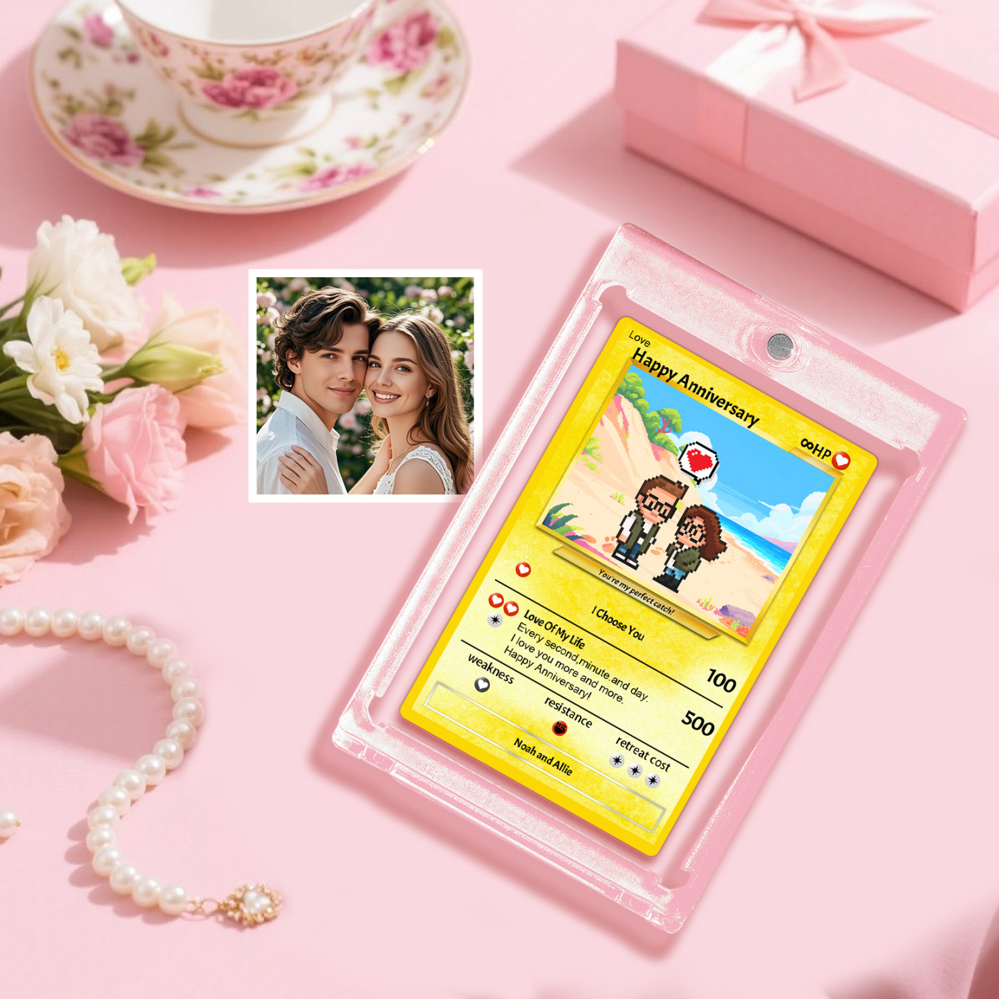 Custom Anniversary Day Poke Card Personalized Pixel Man Style Couple Card Cute Cartoon Photo Gift for Him or Her - SantaSocks