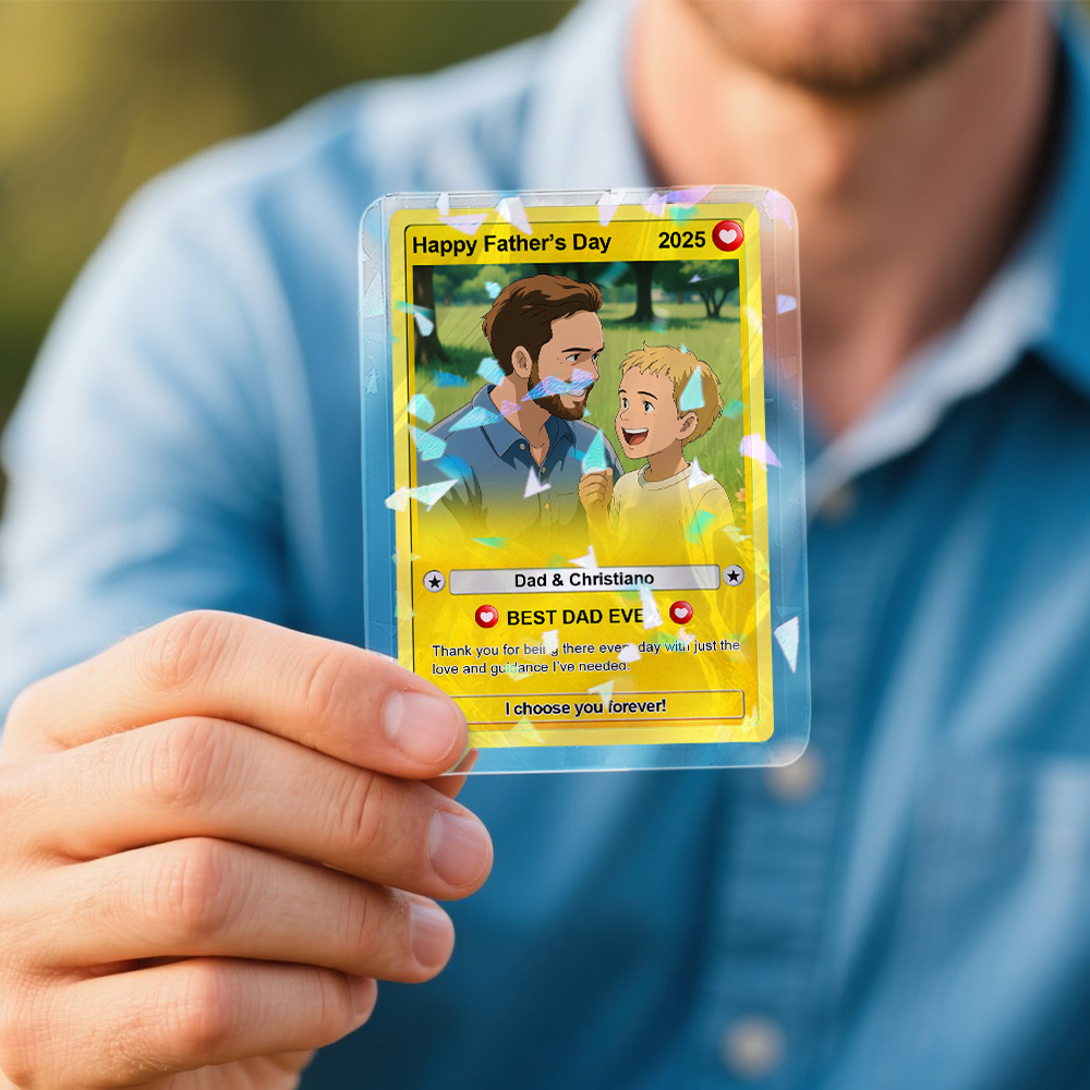 Personalized Father's Day Gift For Dad, Fathers Day Anime Card, Custom Photo Trading Anime Card, Gamer Dad Gift From Kids, Gift For Husband