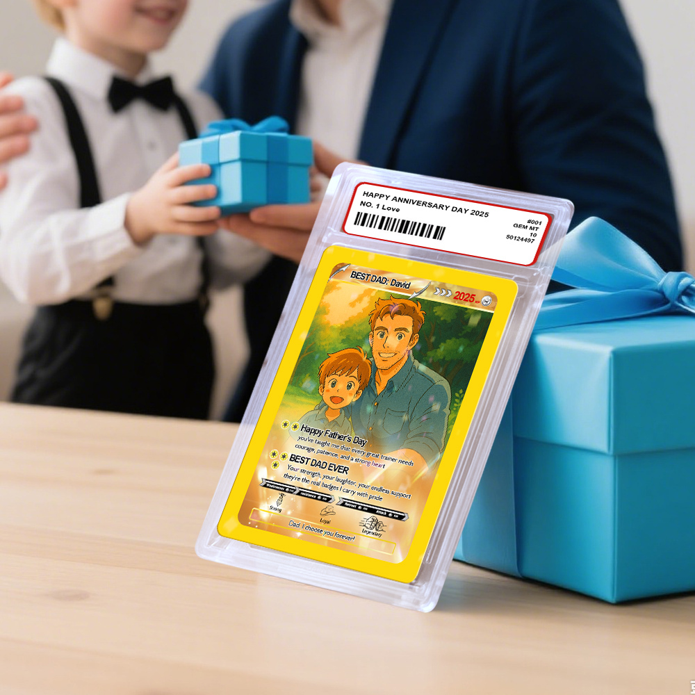 Personalized Cute Clay Style Father Card Retro Cartoon-Inspired Mini Gift for Him Photo Text Poke Card