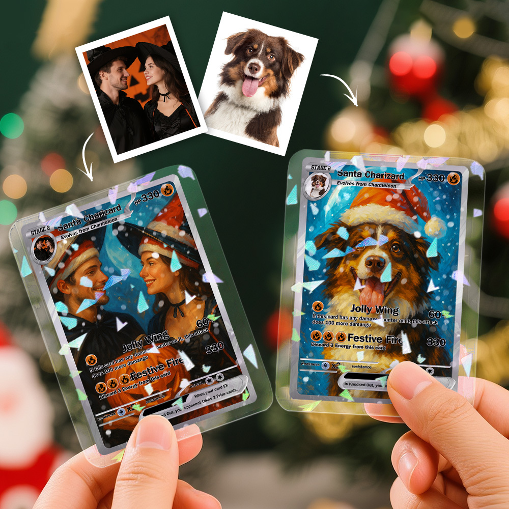 Custom Halloween Game Card Personalized Cartoon Trading Card with Photo & Name, Unique Holiday Gift for Lover - SantaSocks
