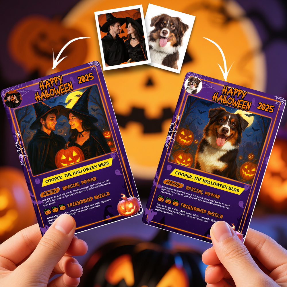 Custom Halloween Game Card Personalized Cartoon Trading Card with Photo & Name, Unique Holiday Gift for Lover - SantaSocks