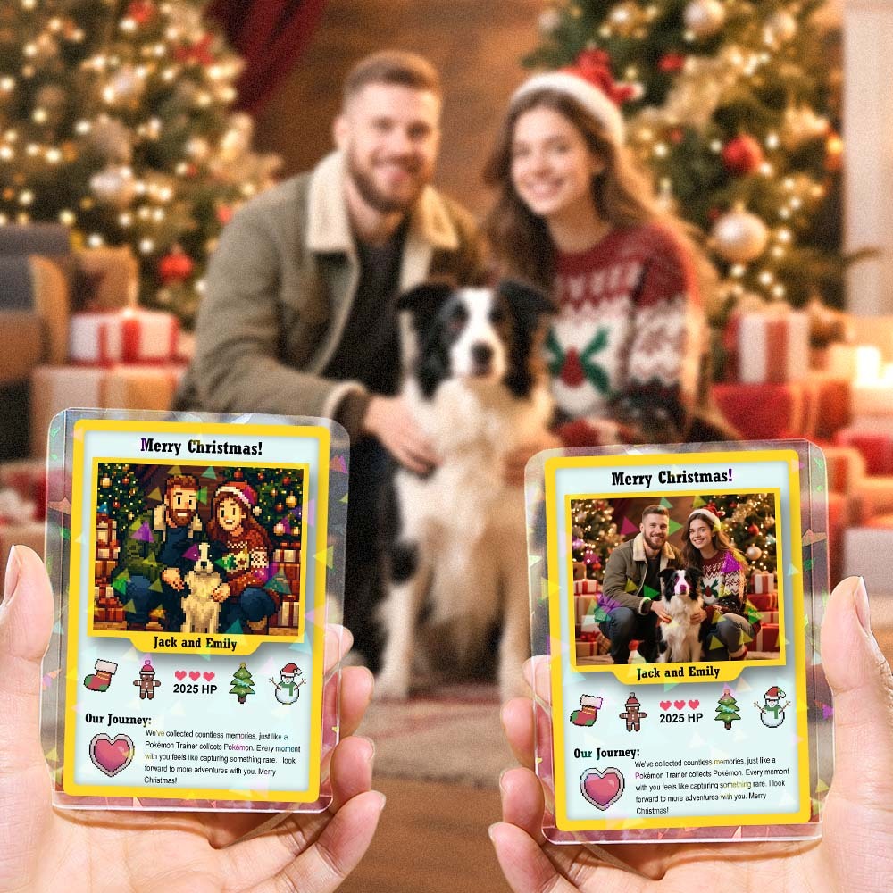 Custom Trading Card Merry Christmas Present for Lover Turn Your Photo into a Unique Collectible Pixel Man Style Card Xmas Gift Idea - SantaSocks