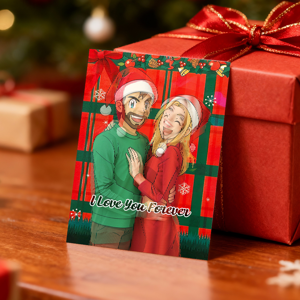 Personalized Lenticular Card Christmas Photo Anime Style Christmas Gift Holiday Greeting Card