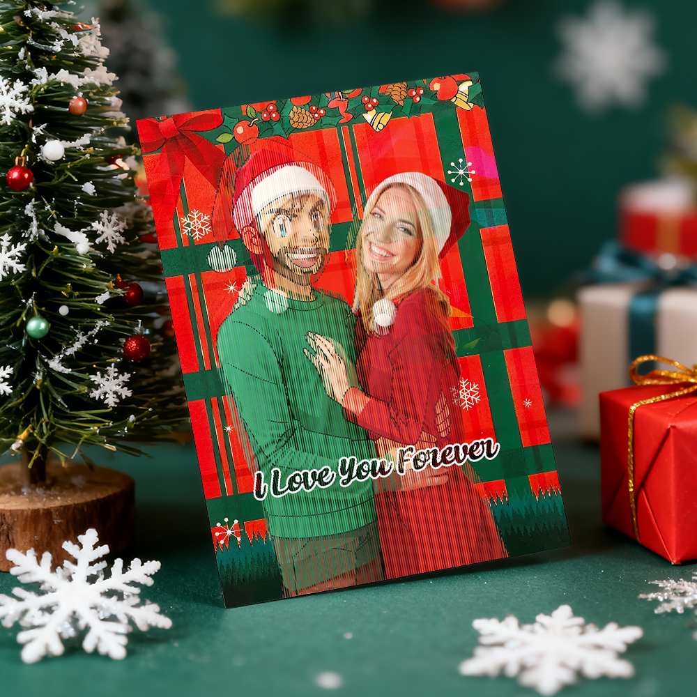 Personalized Lenticular Card Christmas Photo Anime Style Christmas Gift Holiday Greeting Card