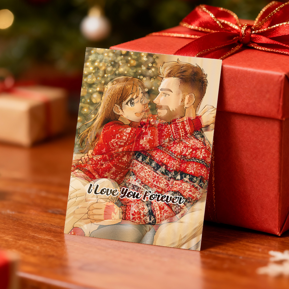 Personalized Lenticular Card Christmas Photo Anime Style Christmas Gift Holiday Greeting Card