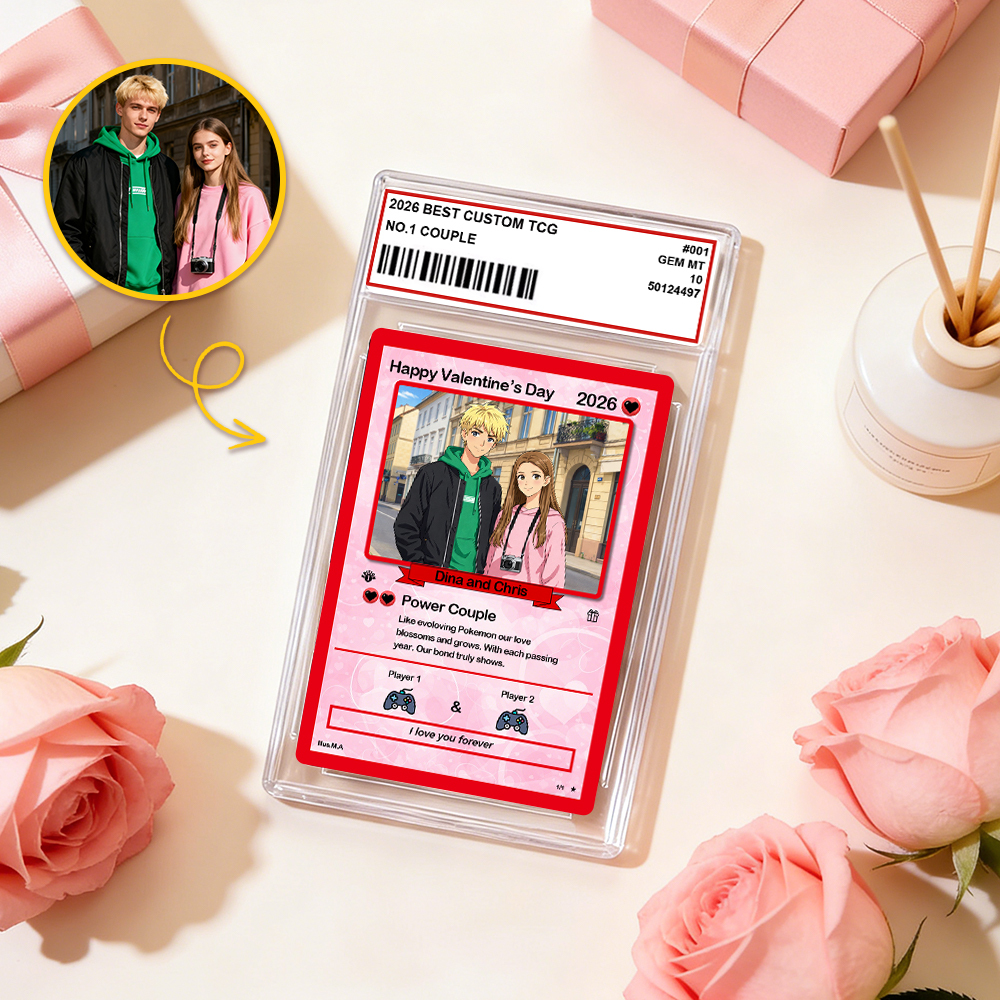 Personalized Valentine’s Day Power Couple Card, Custom Anniversary Card Couple Photo Anime Style, Best Valentine's Day Gift for Lover