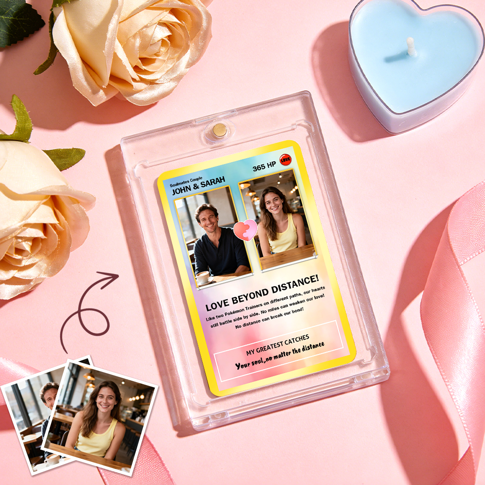 Custom Gift for Couples Photo and Text Card Personalized Anniversary Keepsake Card LOVE BEYOND DISTANCE Style Gift - SantaSocks