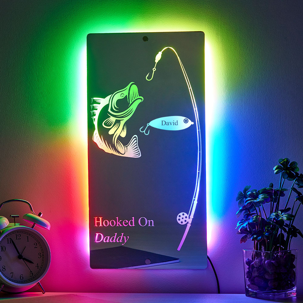 Personalized Hooked On Daddy Mirror Light Custom Name Light Up Mirror 