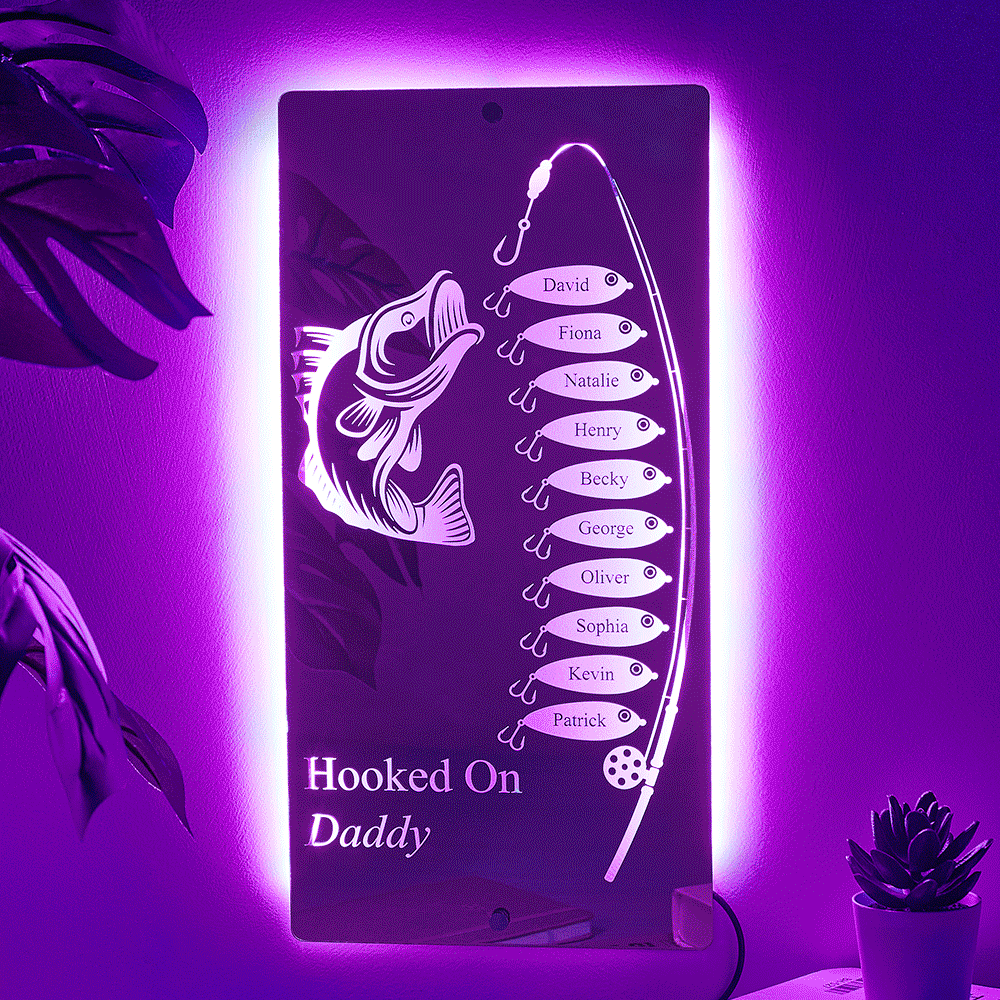 Personalized Hooked On Daddy Mirror Light Custom Name Light Up Mirror Father's Day Gifts