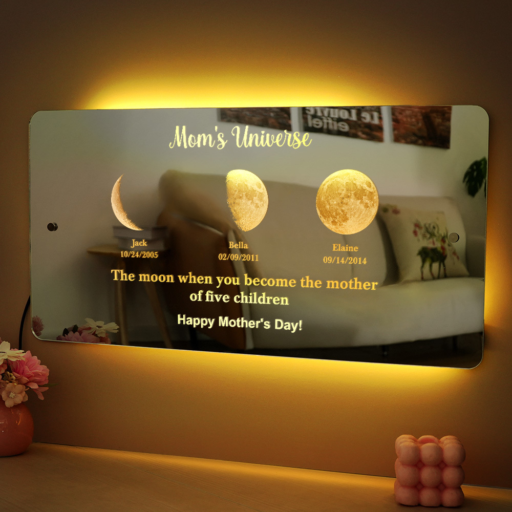 Custom Mom's Universe Led Mirror Light Frame with Text and Date Mother's Day Gifts