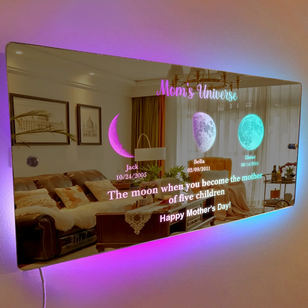 Custom Mom's Universe Led Mirror Light Frame with Text and Date Mother's Day Gifts