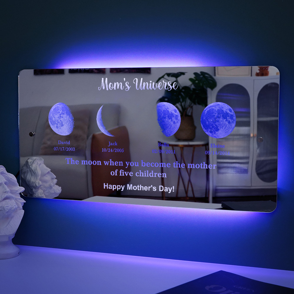 Custom Mom's Universe Led Mirror Light Frame with Text and Date Mother's Day Gifts
