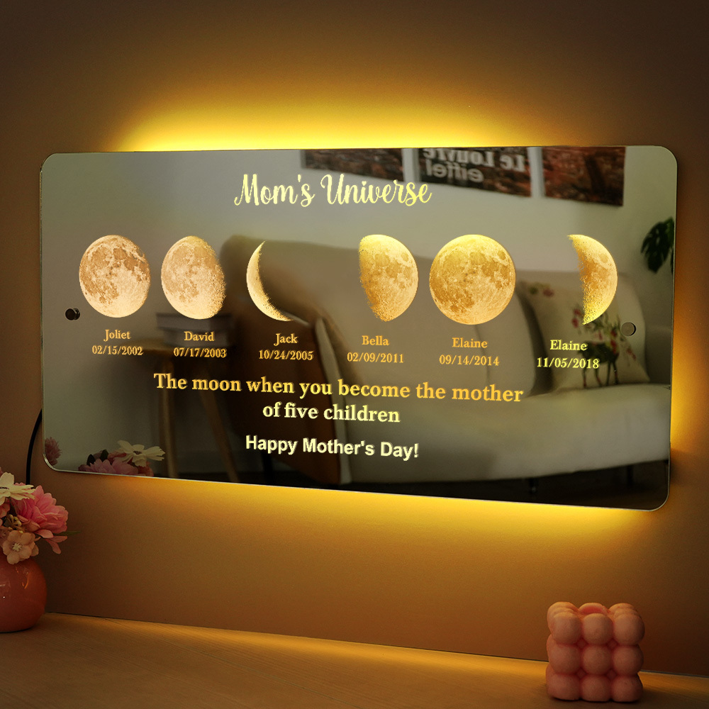 Custom Mom's Universe Led Mirror Light Frame with Text and Date Mother's Day Gifts
