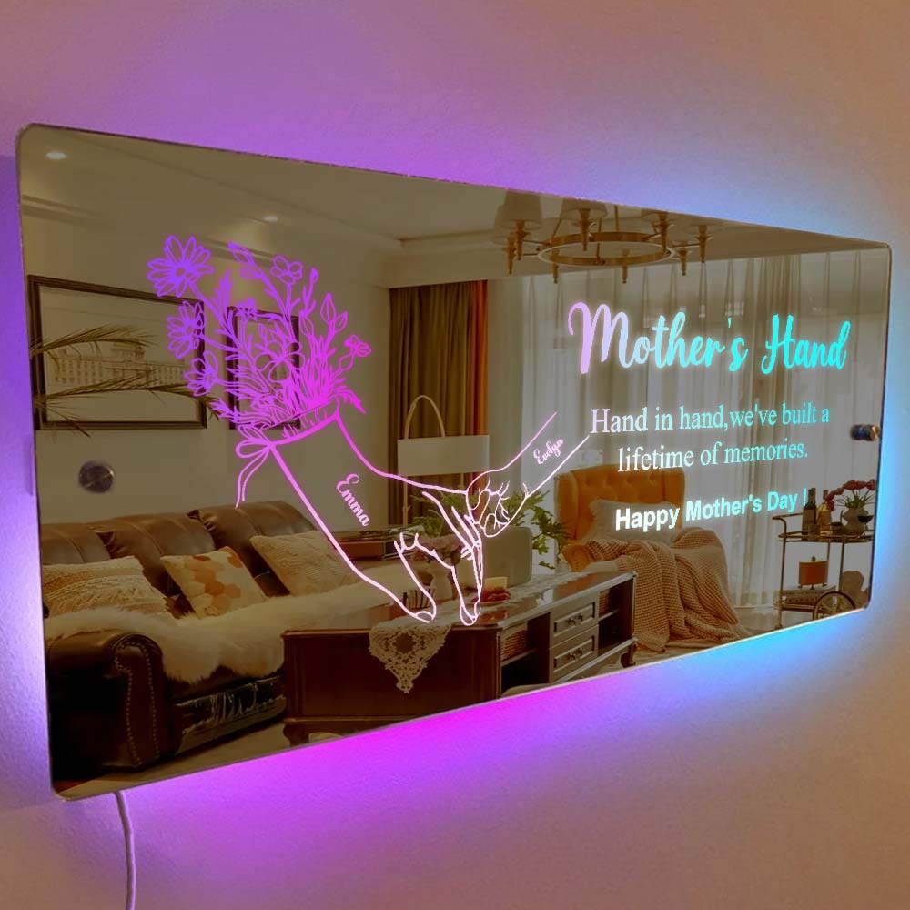 Hand in Hand Personalized Mom and Kids Personalized Mirror Light - Creative Mother's Day Gift