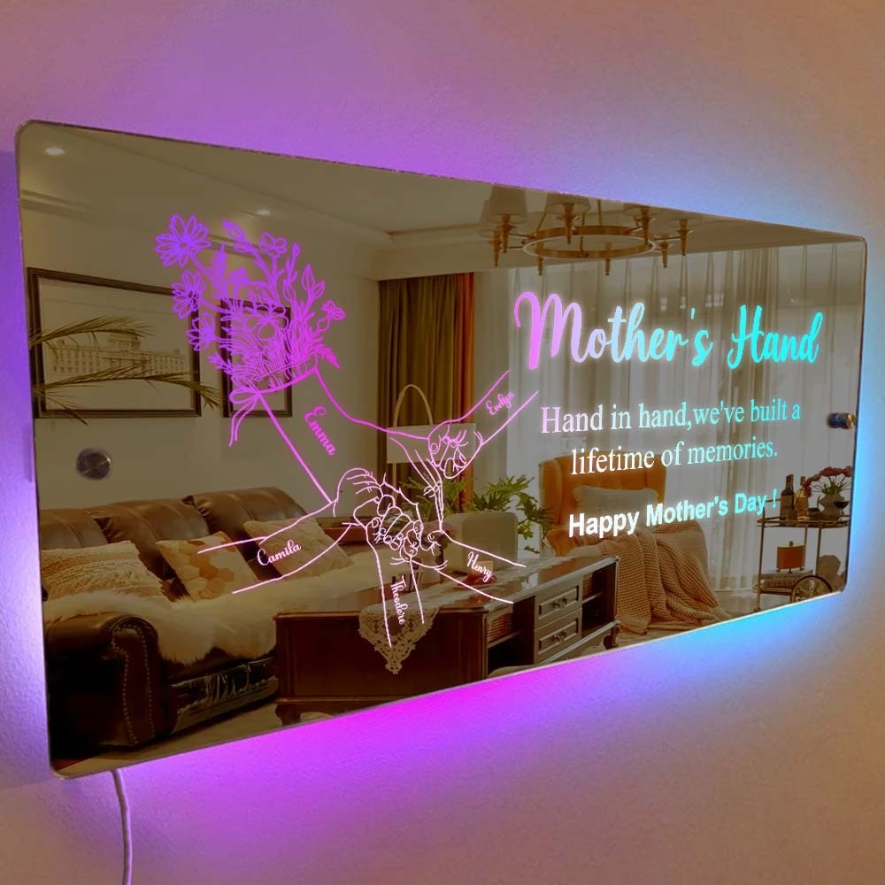 Hand in Hand Personalized Mom and Kids Personalized Mirror Light - Creative Mother's Day Gift