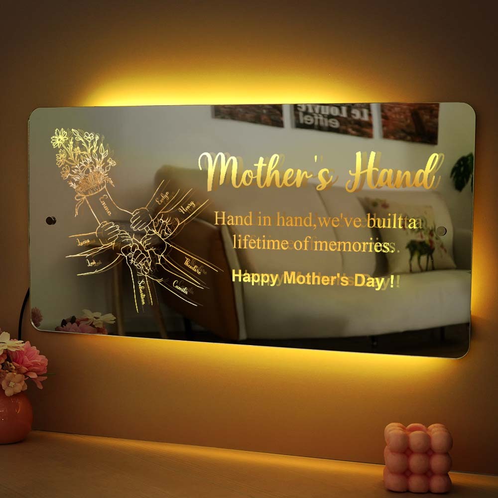 Hand in Hand Personalized Mom and Kids Personalized Mirror Light - Creative Mother's Day Gift