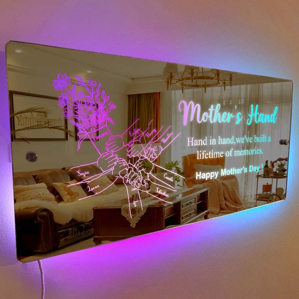 Hand in Hand Personalized Mom and Kids Personalized Mirror Light - Creative Mother's Day Gift