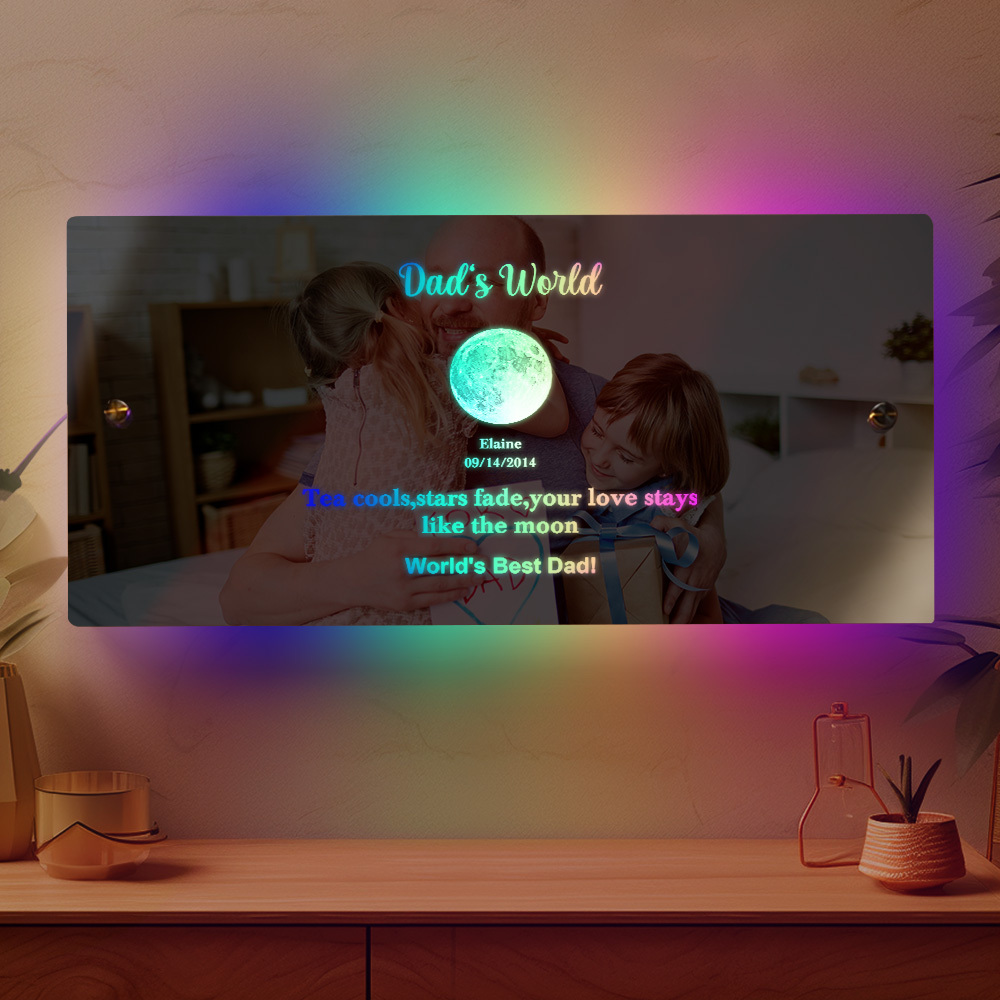 Father's Day Gift Custom Led Mirror Light Frame with Text and Date Dad's Universe