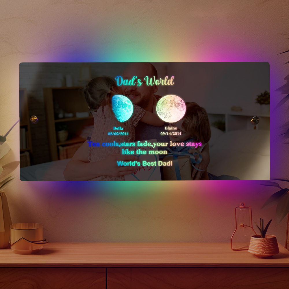 Father's Day Gift Custom Led Mirror Light Frame with Text and Date Dad's Universe