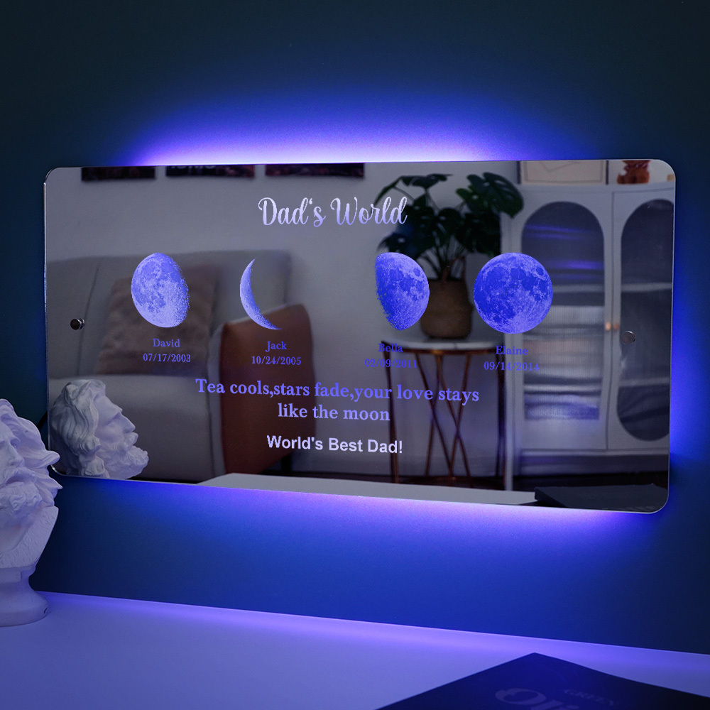 Father's Day Gift Custom Led Mirror Light Frame with Text and Date Dad's Universe