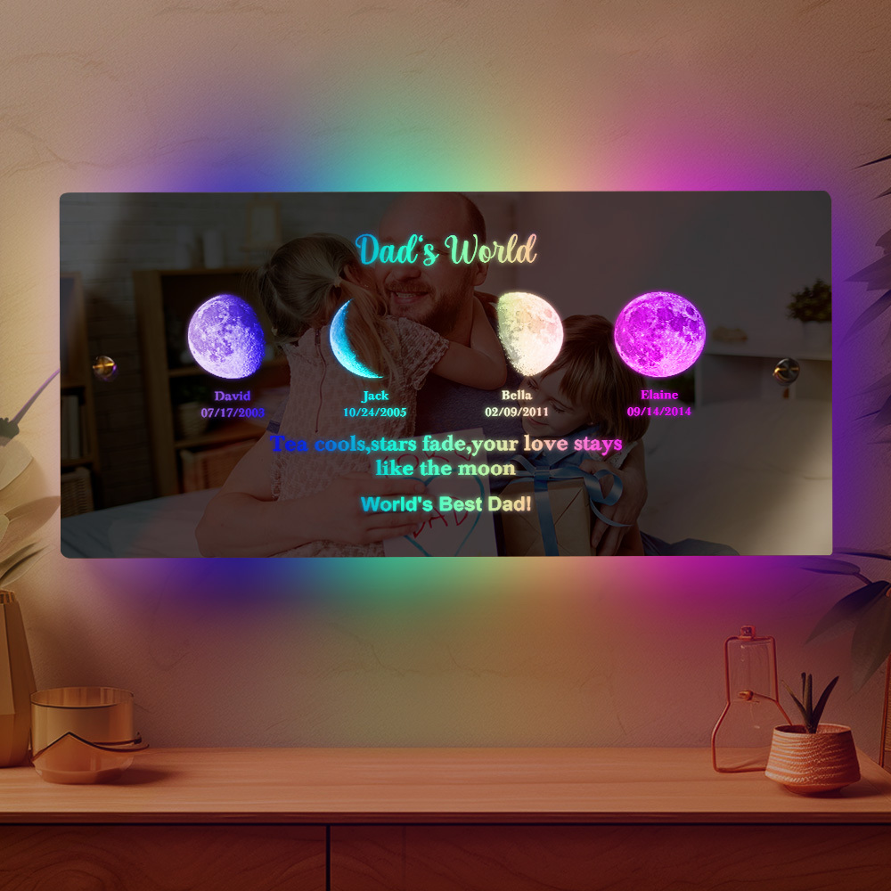 Father's Day Gift Custom Led Mirror Light Frame with Text and Date Dad's Universe