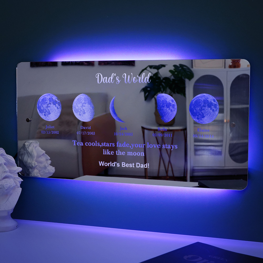 Father's Day Gift Custom Led Mirror Light Frame with Text and Date Dad's Universe