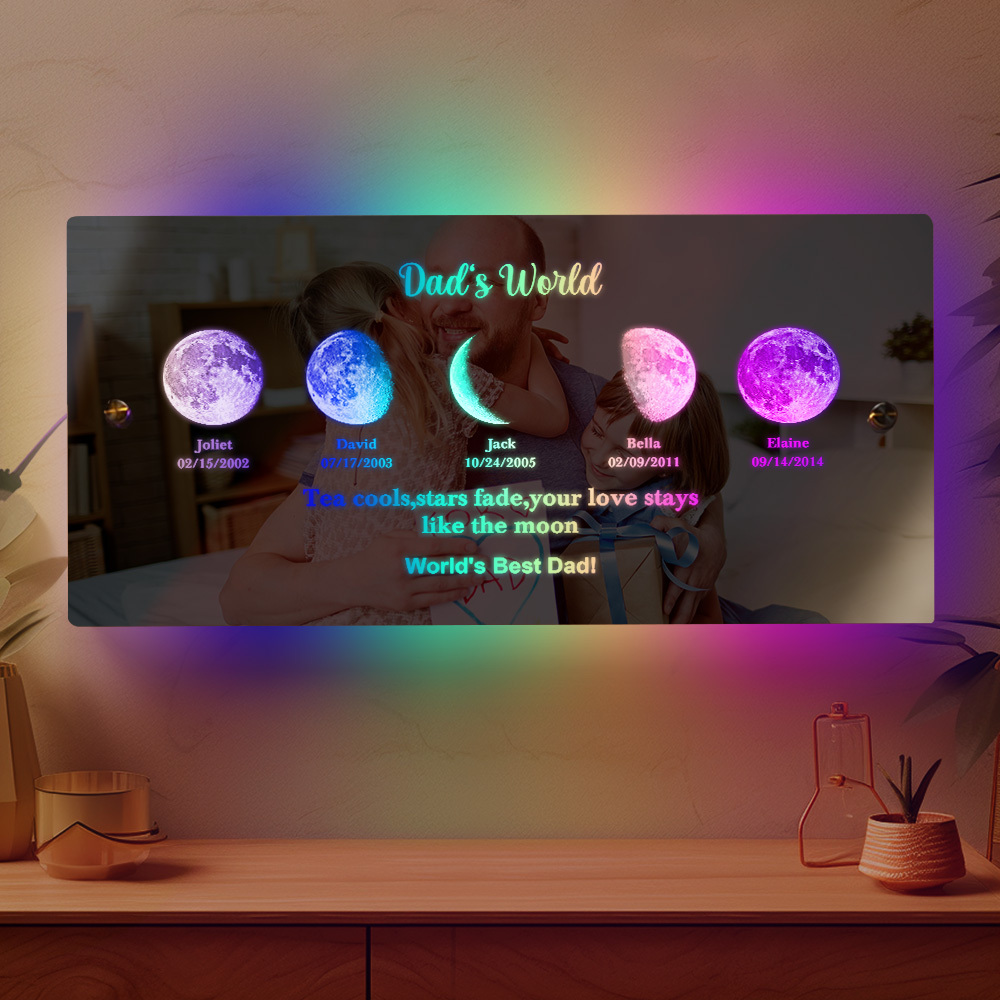 Father's Day Gift Custom Led Mirror Light Frame with Text and Date Dad's Universe