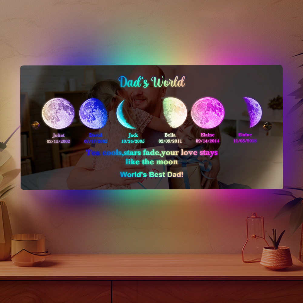 Father's Day Gift Custom Led Mirror Light Frame with Text and Date Dad's Universe