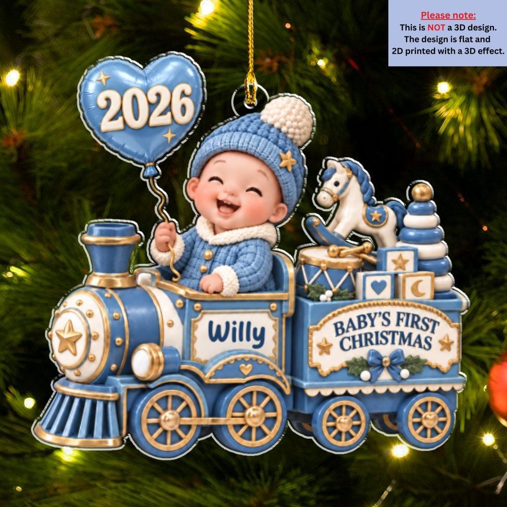 Personalized Baby First Christmas Ornament - Train Design for New Parents, Holiday Gift 2026 - SantaSocks