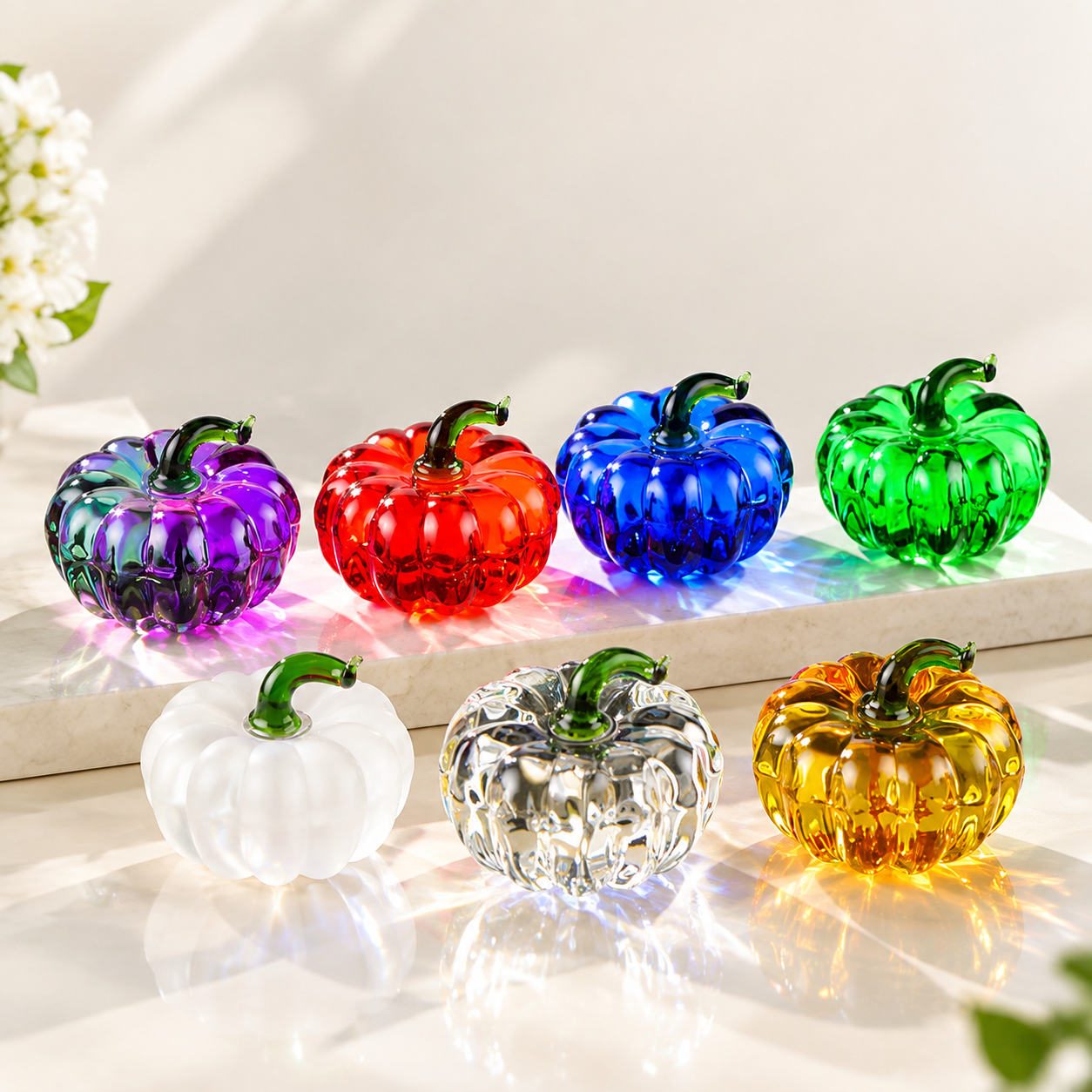 Glass Crystal Pumpkin Figurine Decorative Pumpkin Ornament, Realistic Fruit-Inspired Desk Decor for Home & Office, Halloween Gift