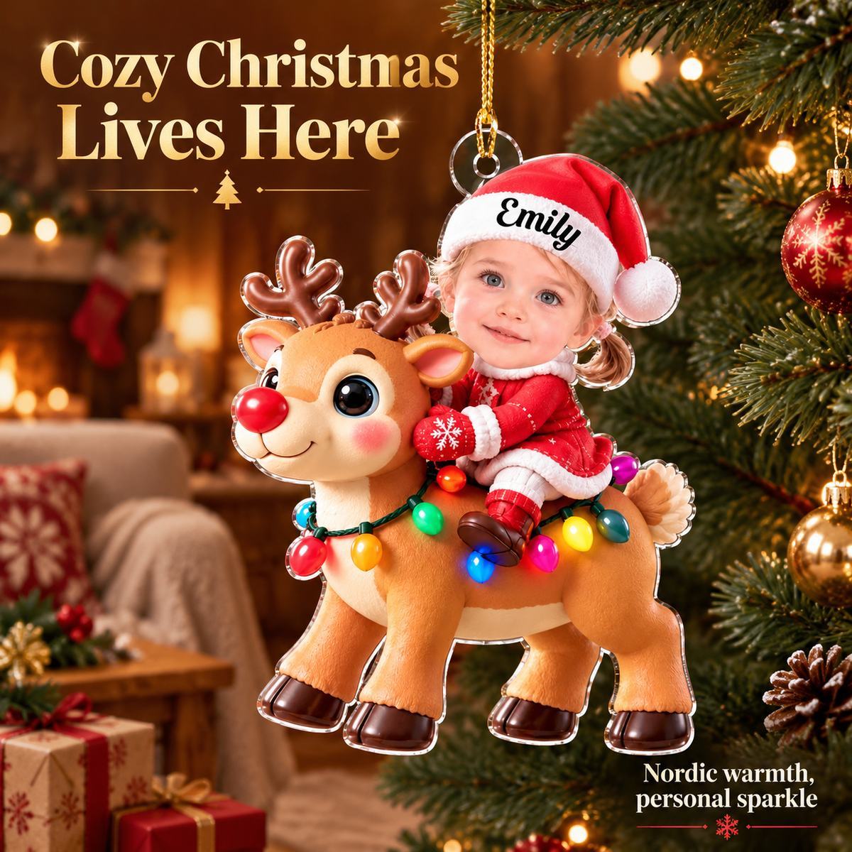 Personalized Christmas Ornament for Kids – Custom Name Reindeer Ride Decor with LED Lights - SantaSocks