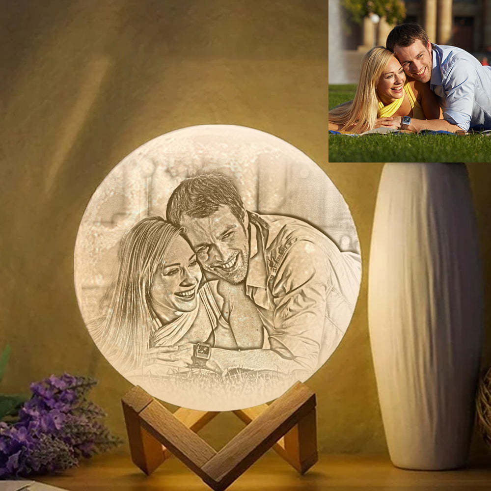 Custom Photo Engraved 3D Printing Moon Lamp, Creative Idea For Lover - Tap Three Colors - SantaSocks