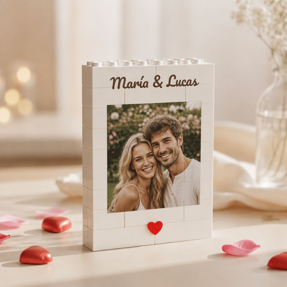Custom Photo Brick Puzzle Frame – Build Your Love, A Romantic Couple Gift for Valentine’s Day & Anniversaries Personalized Couple Building Block Gift
