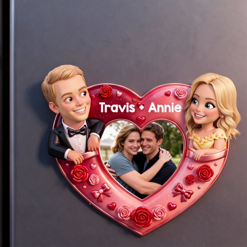 Romantic Love Fridge Magnet Custom Photo Acrylic Magnet for Couples 3D Visual Effect 2D Design Personalized Valentine Gift