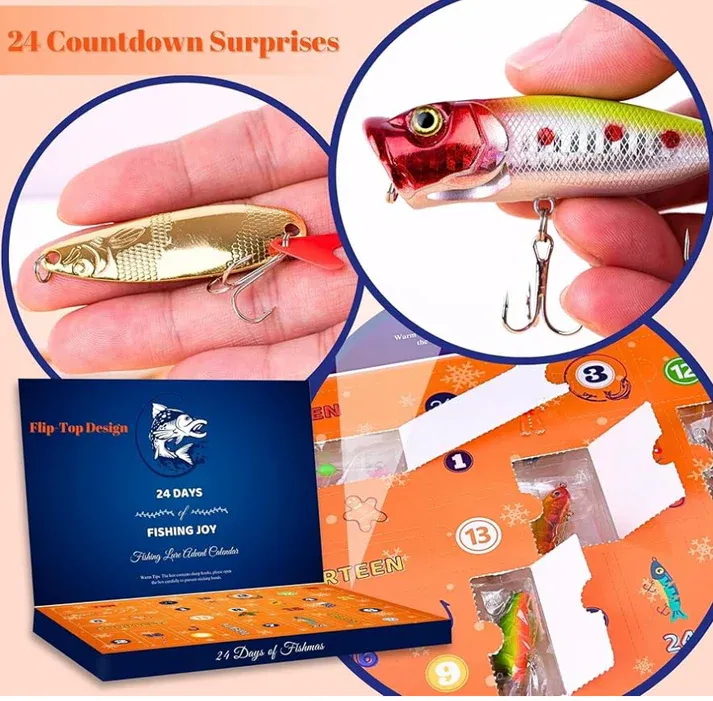 Fishing Advent Calendar – 24-Piece Fishing Lure Gift Set, Holiday Blind Box for Christmas & New Year