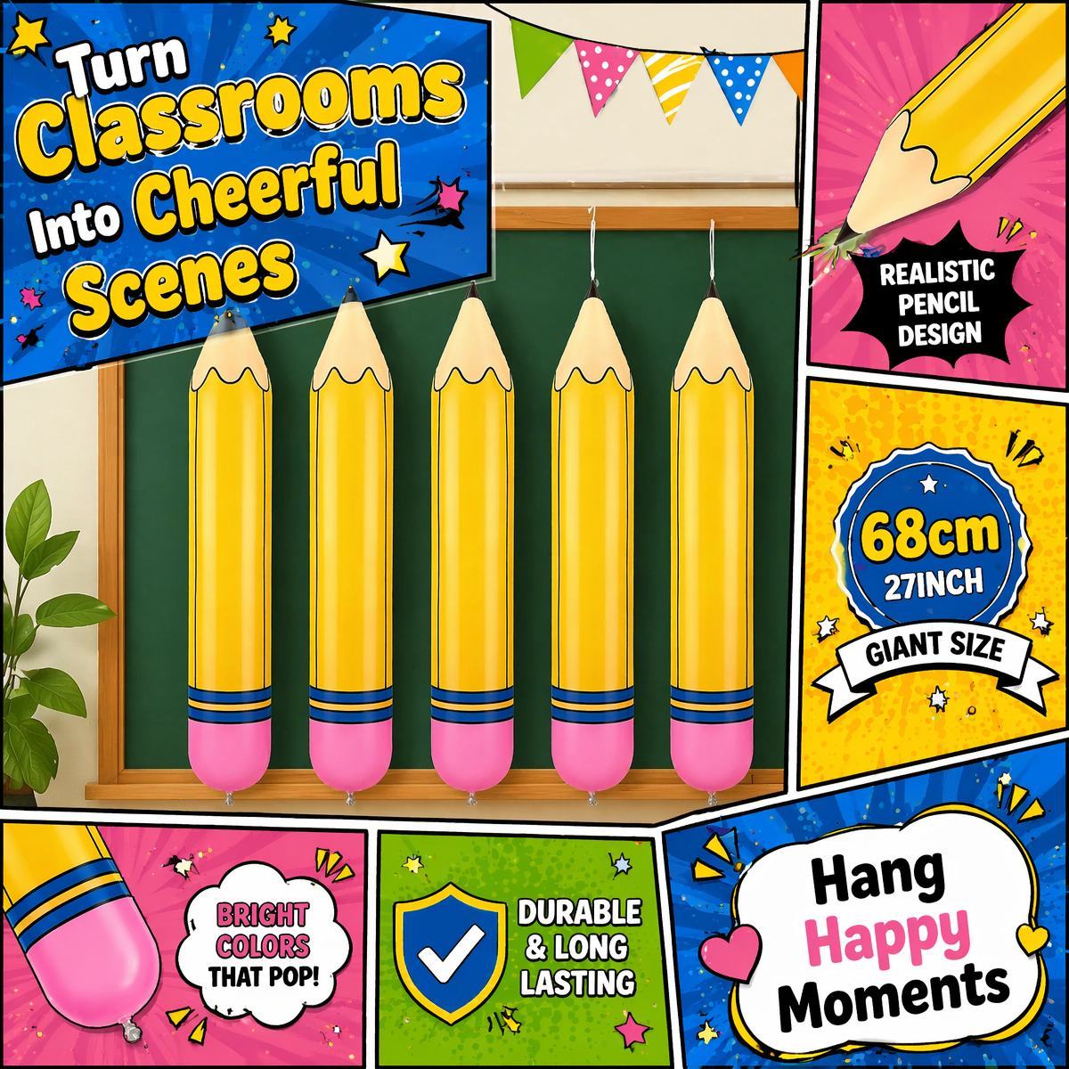 Custom Name Funy Yellow Pencil Balloons Back to School Foil Balloon Giant Pencil Inflatable Balloon The First Day of School Classroom Welcome Party Favors Decorations Siupplies - SantaSocks