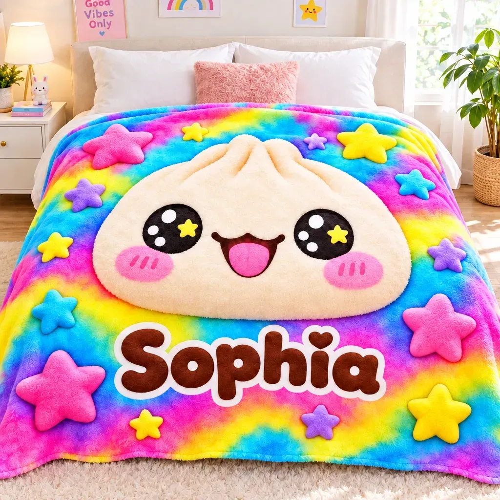 Personalized Squishy Blanket for Girls – Birthday & Christmas Gift with Kawaii Dumpling Print, Soft Fleece Throw