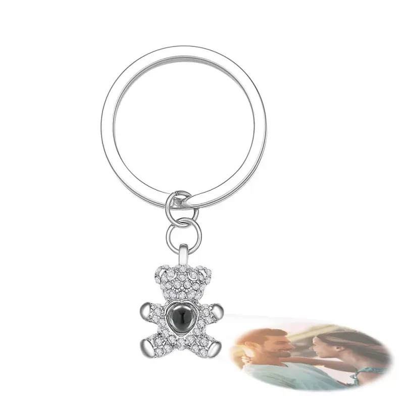 Custom Engraved Bear Photo Projection Bag Charm- Personalized Valentine's Gift for Women/Mom